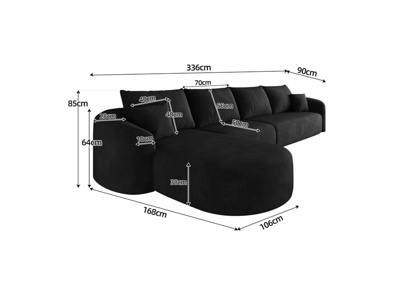 Canapé d'angle modulable noir en tissu, canapé d'angle contemporain sans montage pour salon et chambre, structure flottante - Conforama C
