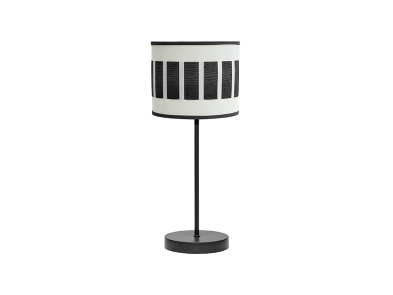  Fabrilamp ivanna lampe à poser noir blanc effet bois noir, abat-jour cylindrique textile, 1 x e14, 43 cm 188471009 - Conforama A