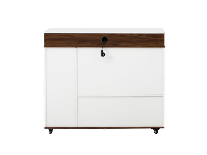 Desserte de cuisine extensible à roulettes avec prises, rangement et tiroir en mdf blanc noyer - Conforama D