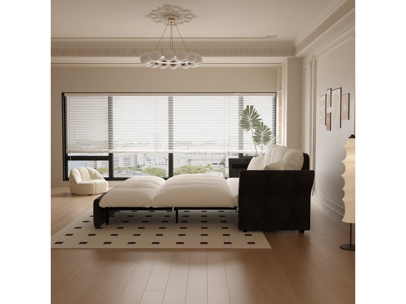  Canapé-lit 3 en 1 190x85x91 cm convertible en chaise longue et lit, velours beige  - Conforama D