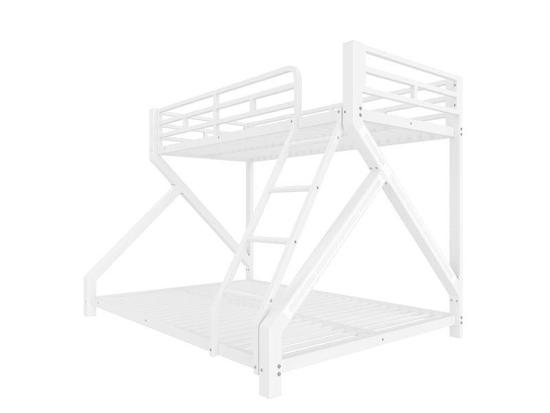  Lit superposé enfant avec led, garde-corps et échelle, métal blanc, 90x200+140x200 cm  - Conforama D