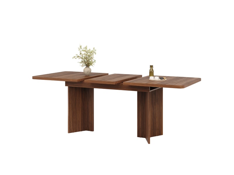 Table à manger extensible 120–160 cm, pieds en v rainurés, effet chênenoyer - Conforama E