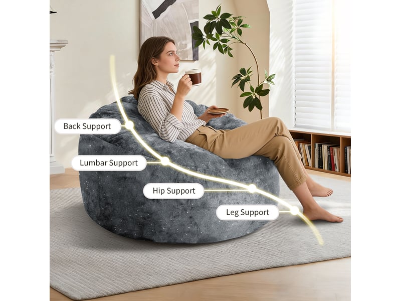  Fauteuil pouf à dossier haut gris en tissu, 98 × 100 cm, soutien enveloppant pour vos moments de détente  - Conforama E