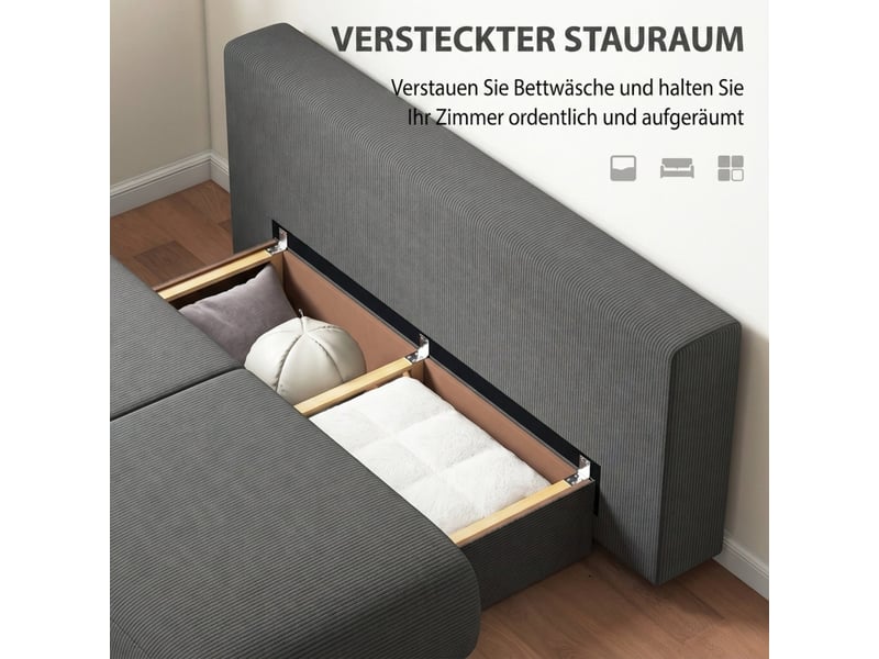  Canapé convertible, canapé-lit, en velours côtelé, gris, dossier réglable, mobilier pour espace de vie, pour salon et séjour  - Conforama E