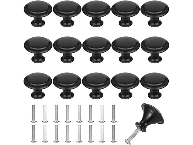  Set de 16 poignées rondes noires de 30 mm, poignées pour tiroirs de cuisine et commodes avec vis de fixation  - Conforama C