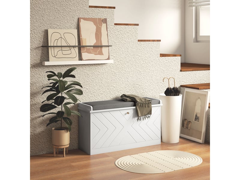  Meuble à chaussures avec banc, étagères réglables et coussin rembourré pour 8 paires de chaussures, 80 x 26 x 48 cm, blanc  - Conforama C