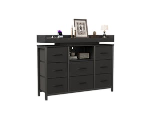 Commode 8 tiroirs avec led et prises - 108 x 30 x 82 cm-noir - meuble de rangement avec station de charge et étagère ouverte