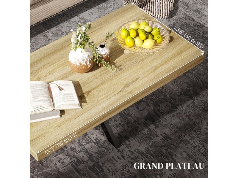  Table basse rectangulaire table d'appoint style industriel en métal noir et plateau dim. 110 x 60 x 45cm - aspect bois  - Conforama D