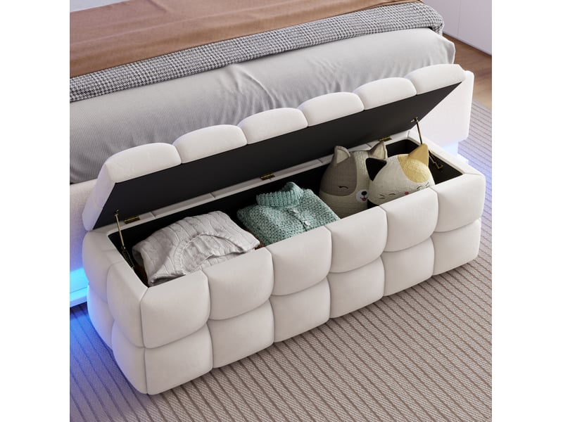  Banc coffre 120x40x40 cm, assise rembourrée, grand rangement à couvercle relevable, beige crème  - Conforama D