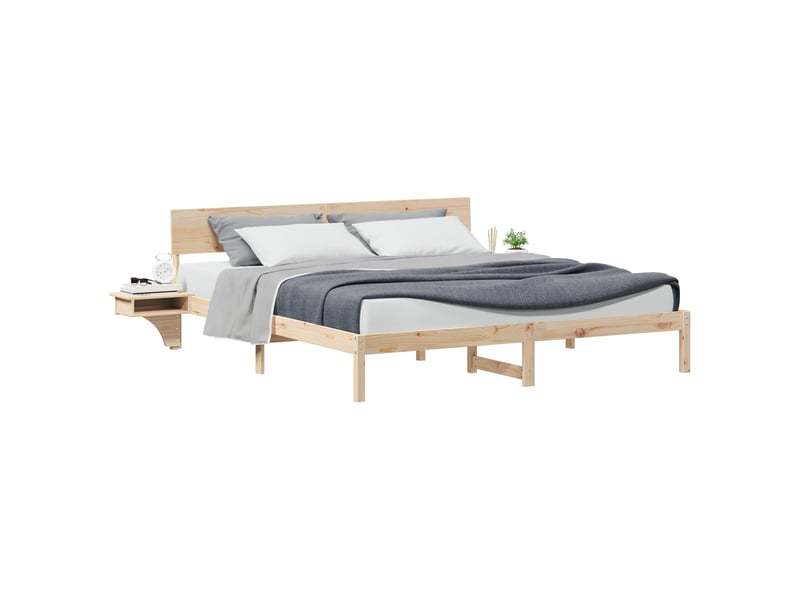  Lit double- lit adulte -  cadre de lit avec tête de lit marron 200 x 200 cm pin massif  - Conforama A