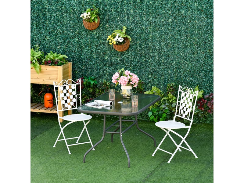  Table de jardin avec trou pour parasol, mobilier d'extérieur en métal et verre 140 x 80 x 70 cm, gris  - Conforama C