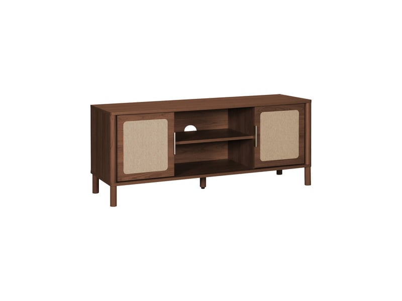  Meuble tv vintage décor bois et cannage 2 portes 120cm noyer - etta  - Conforama A