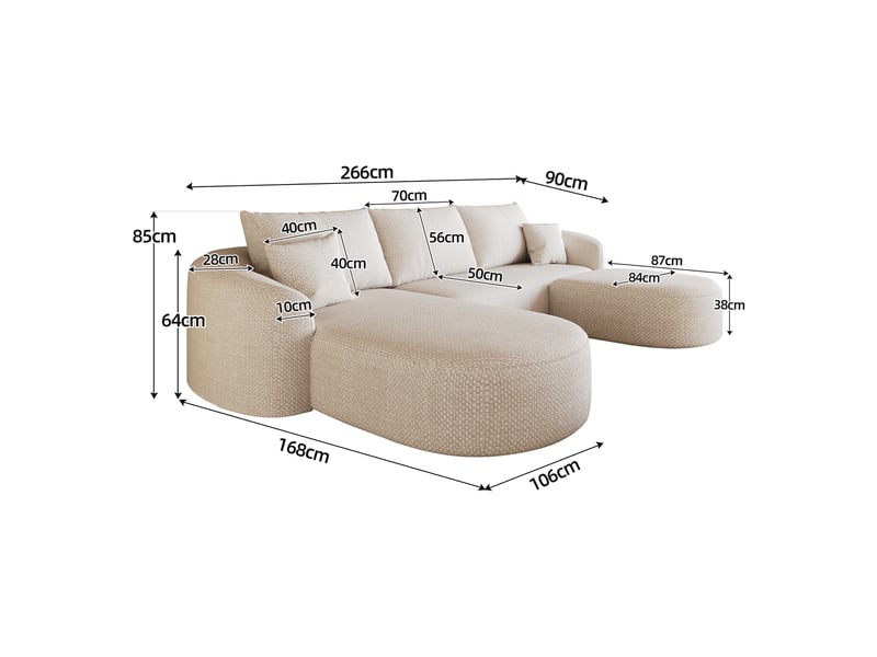  Canapé panoramique en u modulable sans montage  - structure sans cadre en tissu blanc 266 cm  - Conforama D