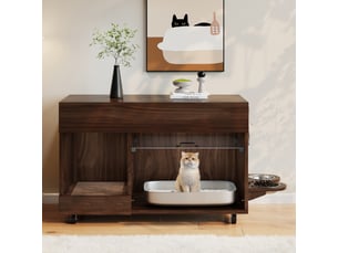 Meuble cache-litière avec rangement, maison de toilette discrète, noyer, 100 x 45.5 x 67 cm, mdf