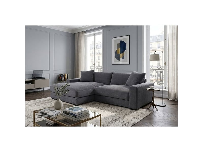  Canape angle gauche pedro velours côtelé anthracite 261x180x82 cm, 3 places fixe avec accoudoirs PEDRO-REC.3S cord R, Zoom 22 - Conforama B