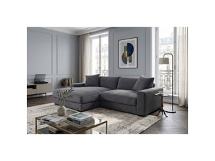 Canapé d'angle gauche fixe <strong></strong> <strong>PEDRO-REC.3S cord R, Zoom 22</strong> 3 places Velours côtelé Gris anthracite