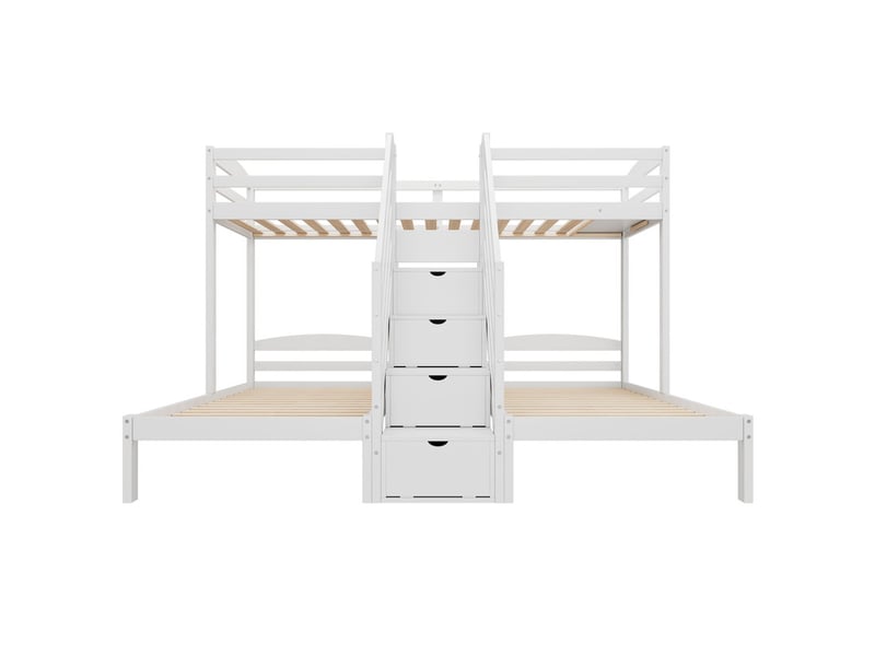 Lit mezzanine 90 x 200cm, 3 couchages, avec tiroirs, barrière de sécurité, certifié en 747, sans matelas, blanc - Conforama A