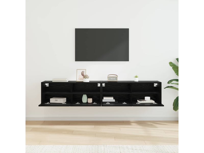  Lot de 2 meuble tv mural, meuble tv suspendu chêne noir bois d'ingénierie shl13002  - Conforama D