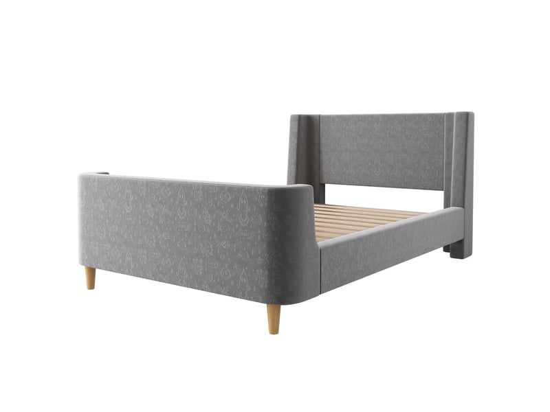 Lit cabane 90x200 cm forme maison avec espace personnel, pin, gris et bois, sans matelas - Conforama R