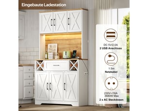 Armoire de cuisine bois et blanc 180 cm avec led – tiroir, casier à vin amovible, 105 × 40 × 180 cm