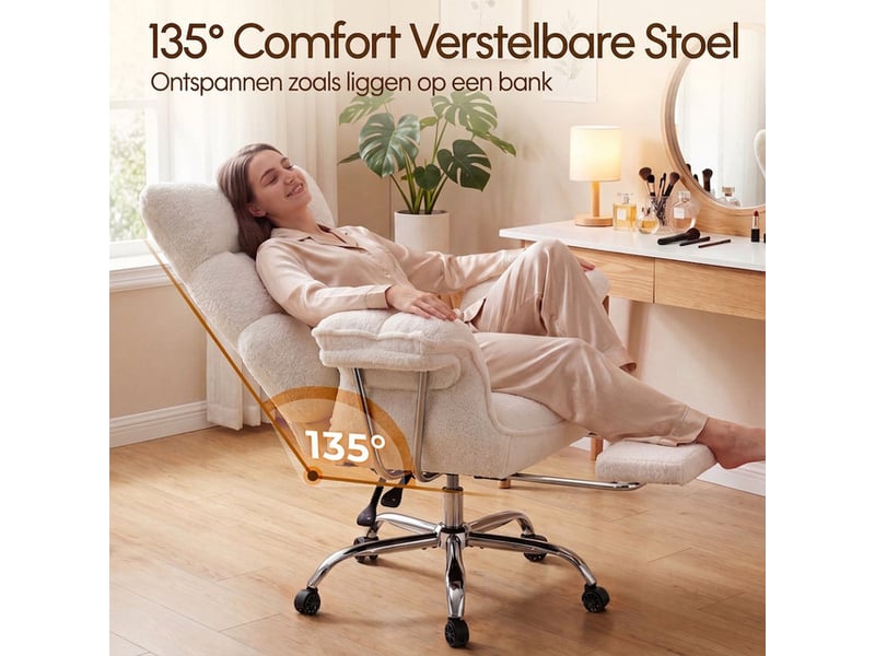  Dowinx fauteuil gaming ergonomique avec repose-pieds, ressorts ensachés, revêtement teddy fleece, charge max. 181 kg,blanc crème  - Conforama E