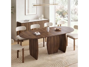 Table à manger extensible japandi ovale marilou 6-10 personnes 3 pieds noyer 160-200 cm