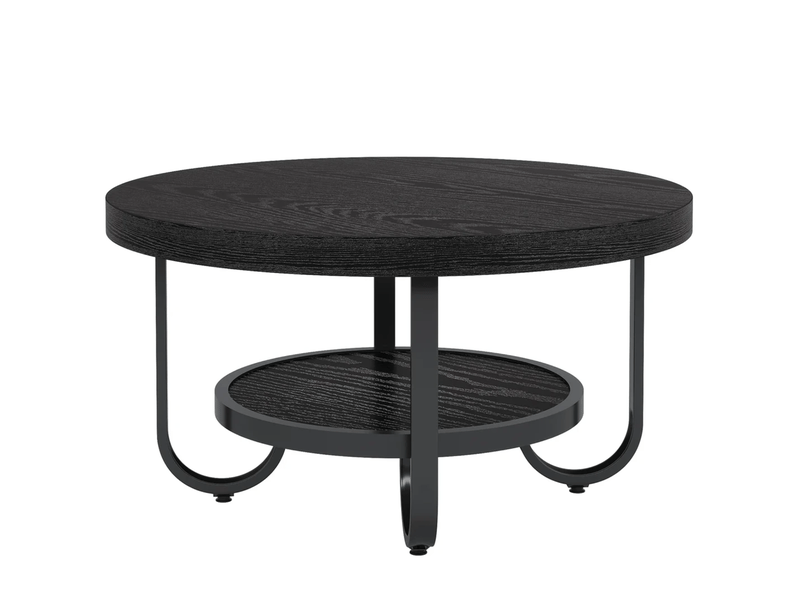  Table basse ronde à 2 niveaux avec étagère de rangement - lpospi - pieds stables en métal mdf noir  - Conforama A