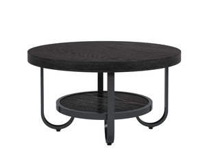 Table basse ronde à 2 niveaux avec étagère de rangement - pieds stables en métal mdf noir