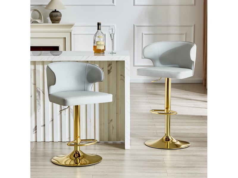 Tabouret de bar 2 pièces avec dossier, hauteur réglable et rotation 360°, avec repose-pieds, en pu gris - Conforama C