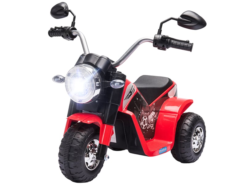  Moto électrique enfant chopper tout-terrain 6 v 20 w marche av ar 3 roues effets lumineux et sonores rouge noir  - Conforama B
