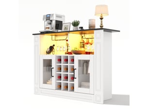 Buffet de cuisine 120x35x84 cm blanc en mdf, led, casiers à bouteilles et supports pour verres