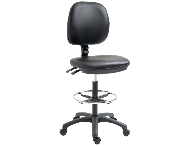 Tabouret à roulettes réglable en hauteur 69-91 cm avec dossier inclinable et repose-pieds réglable - Conforama E