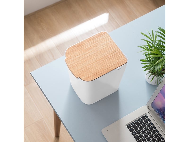  Poubelle à couvercle bambou  5l unique convient pour la cuisine, les toilettes  - Conforama E