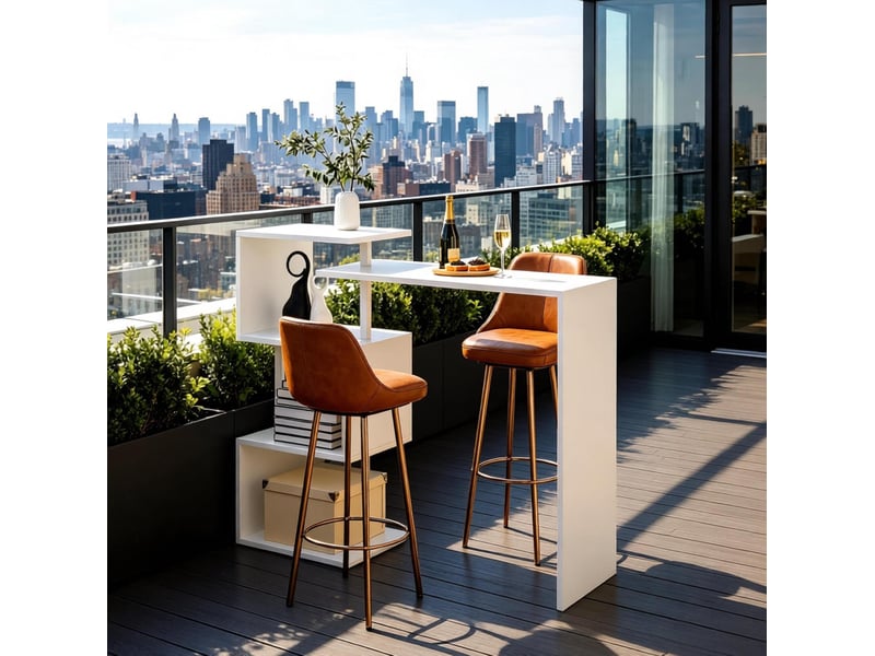  Table bar 134x38x112 cm multifonctionnelle mdf métal blanc  - Conforama D