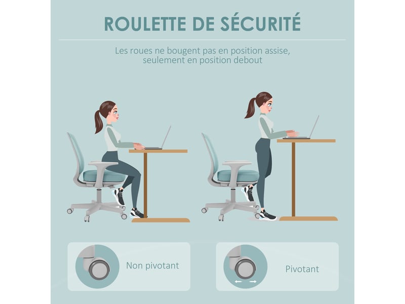  Fauteuil de bureau, chaise de bureau ergonomique en maille, hauteur réglable, vert, 55x48x82,5-94,5cm  - Conforama A