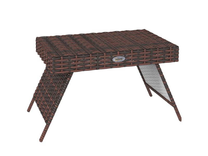  Table de jardin pliante en résine tressée marron 60x41x41 cm, résistante à l'eau, sans montage, pour balcon  - Conforama A