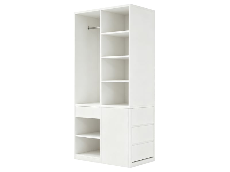  Armoire 70x50x170 cm blanche avec penderie, étagères et 4 tiroirs  - Conforama A