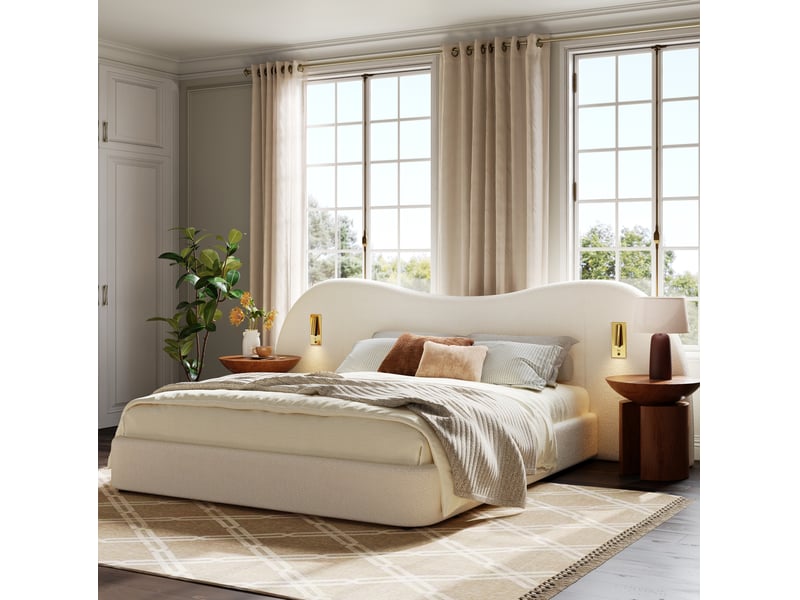 Lit coffre tcqpz double 180 x 200 cm avec éclairages de lecture usb sommier à lattes bouclé blanc - Conforama E