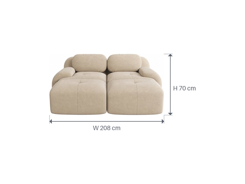  Canapé 2 places en velours côtelé beige, modulable avec méridienne, sans cadre, mousse 32d, accoudoirs ergonomiques SF20250527049 - Conforama C