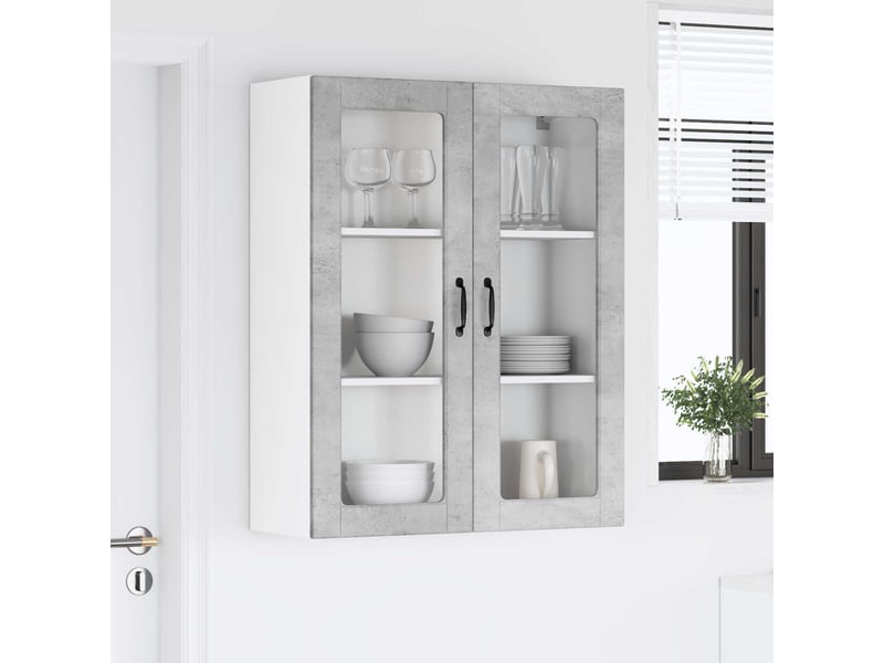  Meuble mural de cuisine, cabinet en verre mural gris béton 80x31x100cm shl3017  - Conforama D