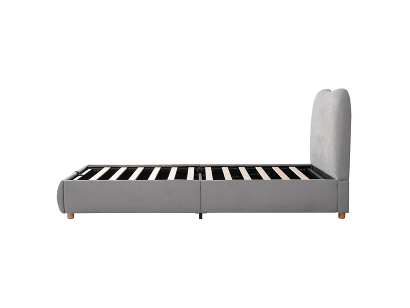  Lit rembourré, lit simple, lit enfant 90 x 200 cm, lit fonctionnel hydraulique, lit à lattes avec tête de lit et grand espace de rangement, tête de lit rembourrée, lin, gris  - Conforama E
