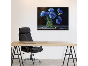 Tableau décoration murale impression sur toile fleurs dans un vase vintage bleu - 100x70 cm - tableau décoration murale chambre et salon
