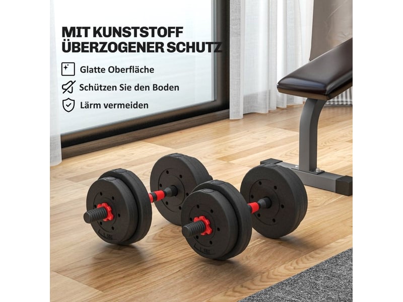  Set d'haltères réglables 2 en 1, 15 kg, noir, métal et plastique, conversion en barre longue  - Conforama E