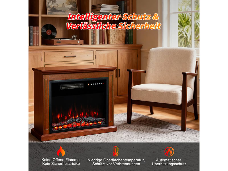  Homavo 23'' cheminée électrique, flamme 3d, télécommande, minuterie, sécutité surchauffe, meuble brun inclus  - Conforama E