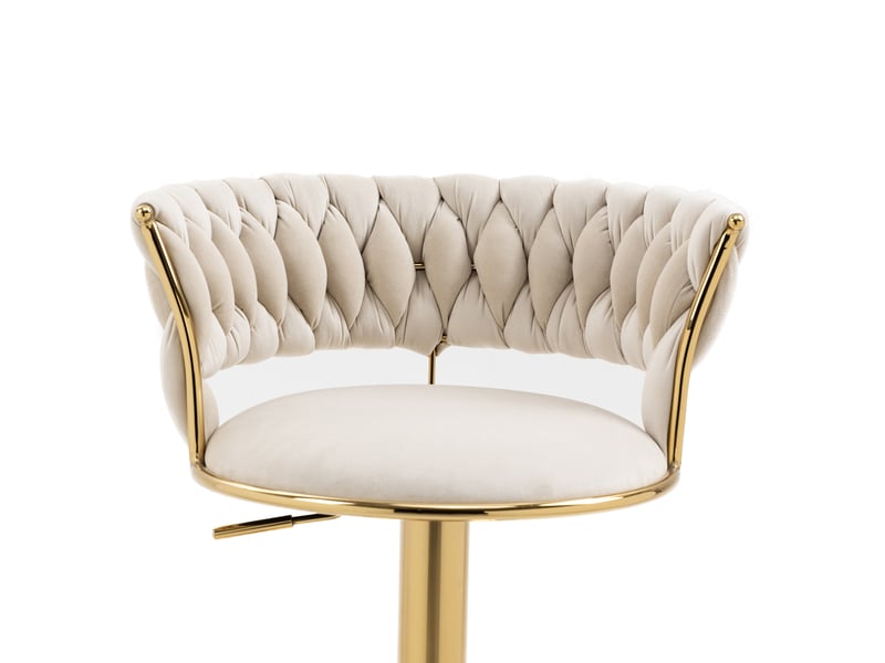  Lot de 2 chaise de bar 54x46x78,5-97 cm pivotant 360° hauteur réglable clic siège rembourré velours base dorée ivoire  - Conforama D