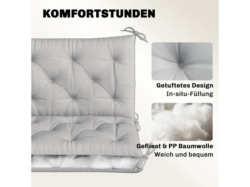  Coussin de banc 3 places avec attaches polyester gris clair 150x98x8 cm  - Conforama E