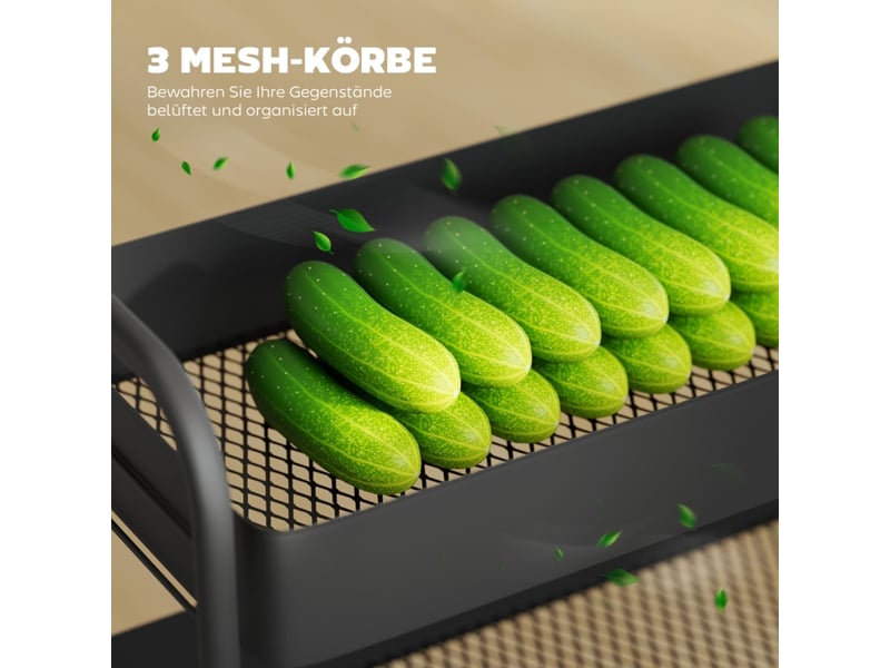  Desserte de cuisine en métal, chariot à roulettes noir, 3 paniers. Sans matelas.  - Conforama E