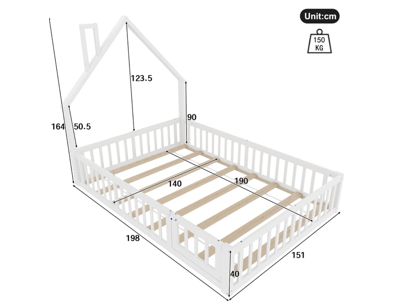 Lit enfant 140 x 190 cm blanc en bois de pin et mdf avec sommier à lattes - Conforama E