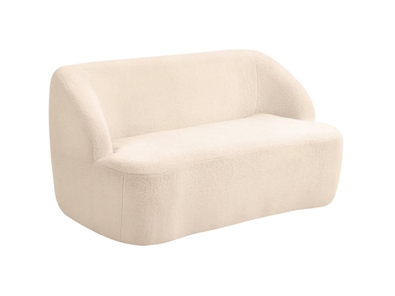 Canapé droit fixe 2 places en tissu bouclette beige 142 cm, dossier incurvé et confort pour le salon - Conforama A