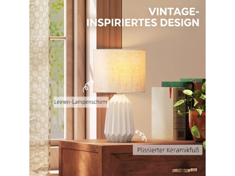  Lampe de table beige avec abat-jour en lin, interrupteur à bascule, 22 x 22 x 39 cm, pour chevet et bureau  - Conforama D